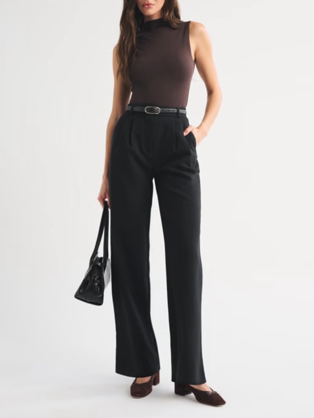 NWOT Abercrombie Sloan tailored wide leg high waisted black dress pants 28